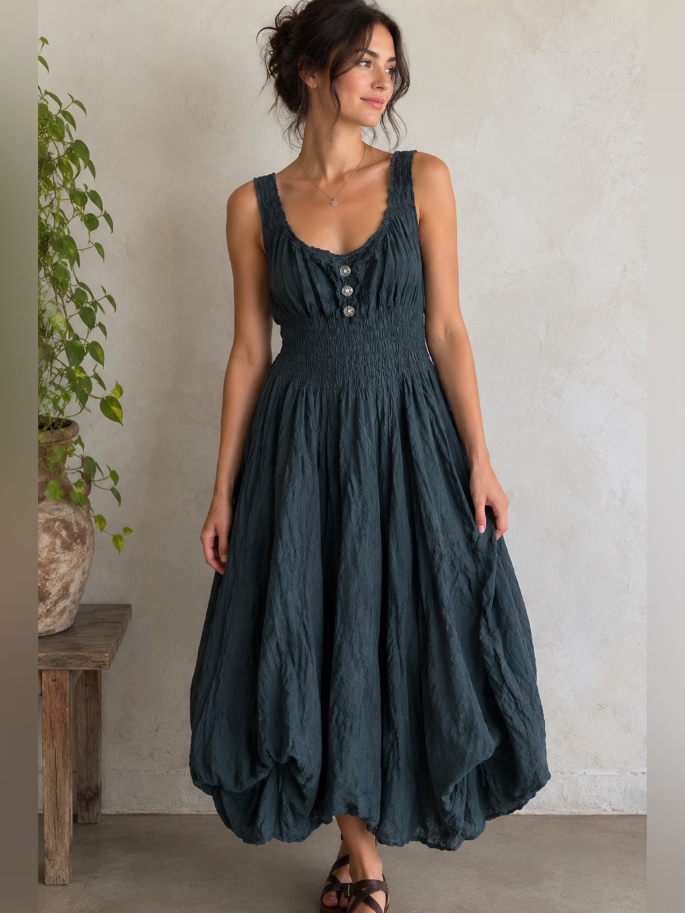 Vintage Black Bubble Hem Italian Eyelet Cotton Dress
